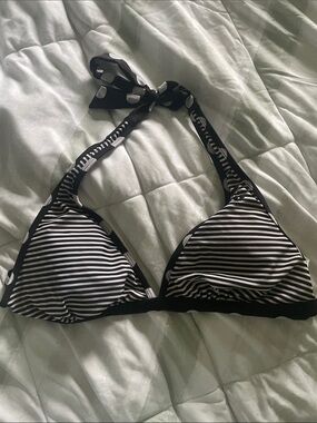 Tag Black & White Striped Halter Bikini Top